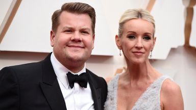 James Corden, left, and Julia Carey arrives at the Oscars on Sunday, Feb. 9, 2020, at the Dolby Theatre in Los Angeles. (Photo by Jordan Strauss/Invision/AP)